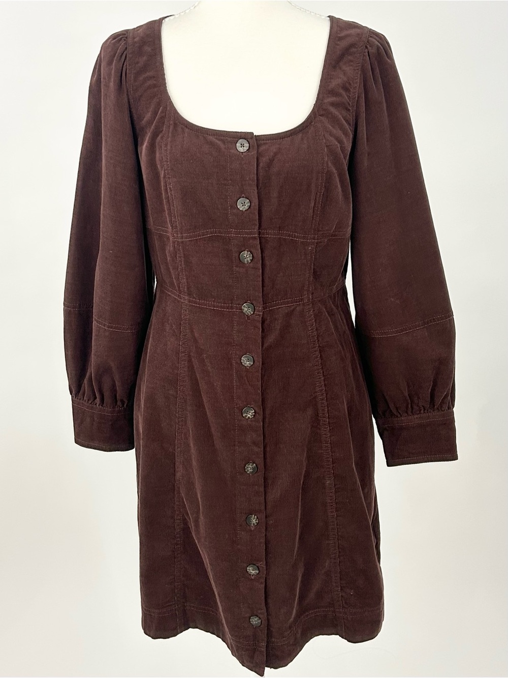 Madewell Chocolate Brown Corduroy Button-Front Long Sleeve Dress